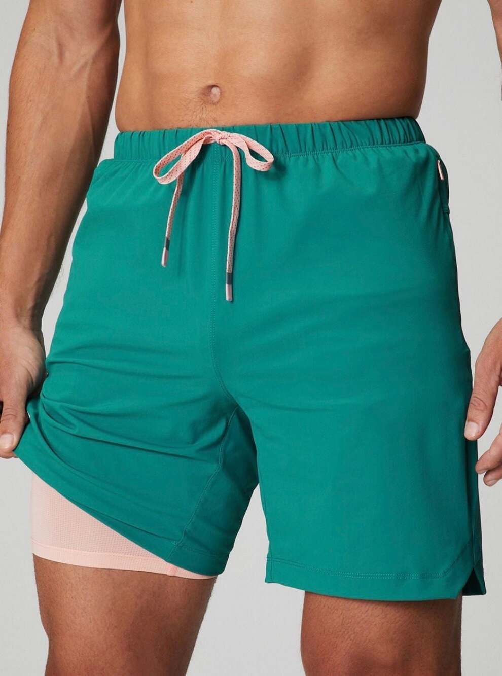 Fabletics Men's The One Short 5" Inseam with Compression Liner Teal/Pink Size S